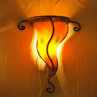 Marokkanische Leder-Wandlampe GARN orange