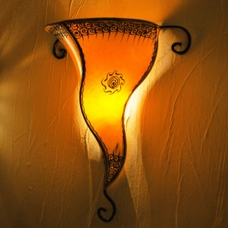 Marokkanische Leder-Wandlampe GARN orange